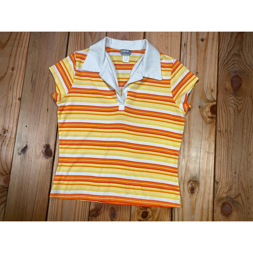 Vintage 90s Rave Stretch Orange Striped Baby Tee, Cyber Y2k e-Girl Hottie Shirt